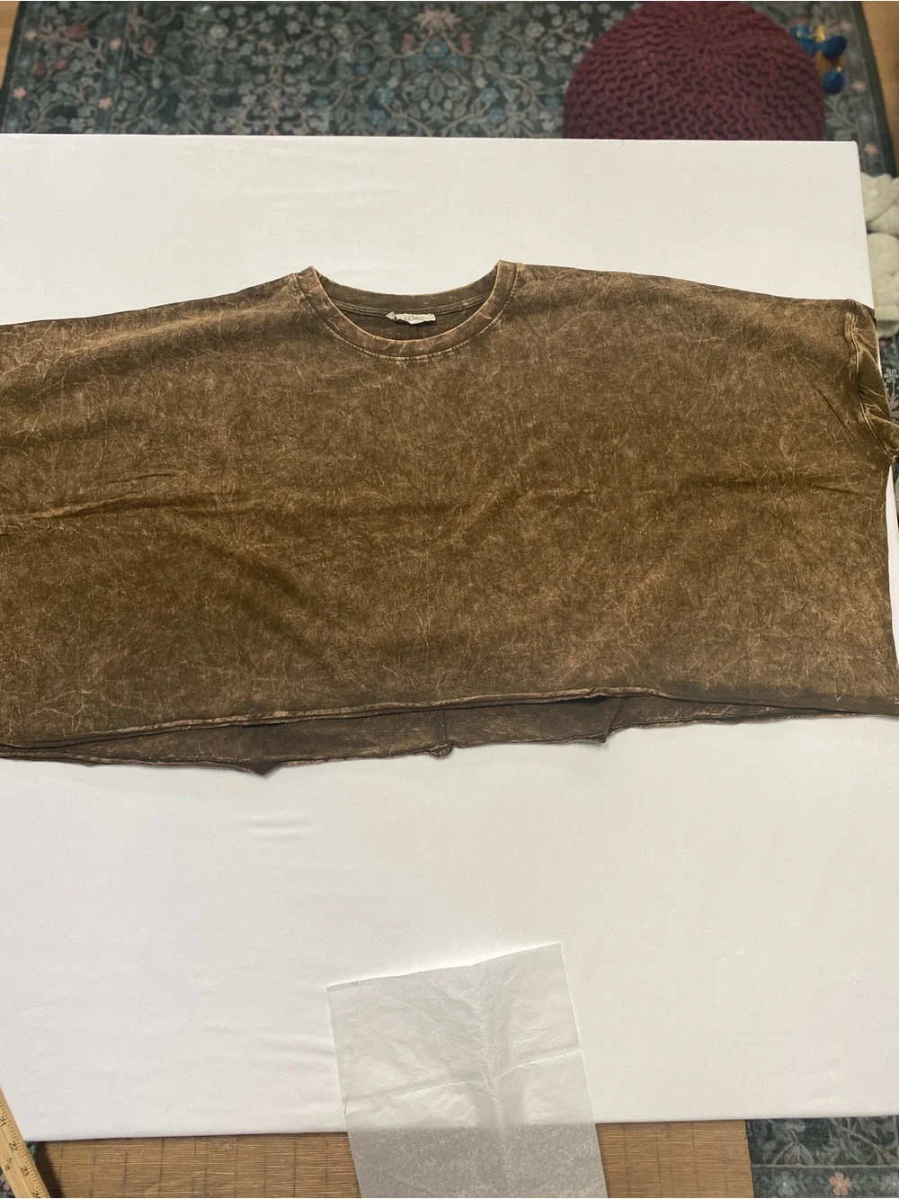 Zenana One Size Brown Mineral Wash Cropped Oversized T-Shirt Top
